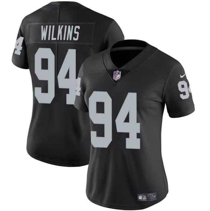 Women%27s Las Vegas Raiders #94 Christian Wilkins Black Vapor Stitched Jersey Dzhi->women nfl jersey->Women Jersey